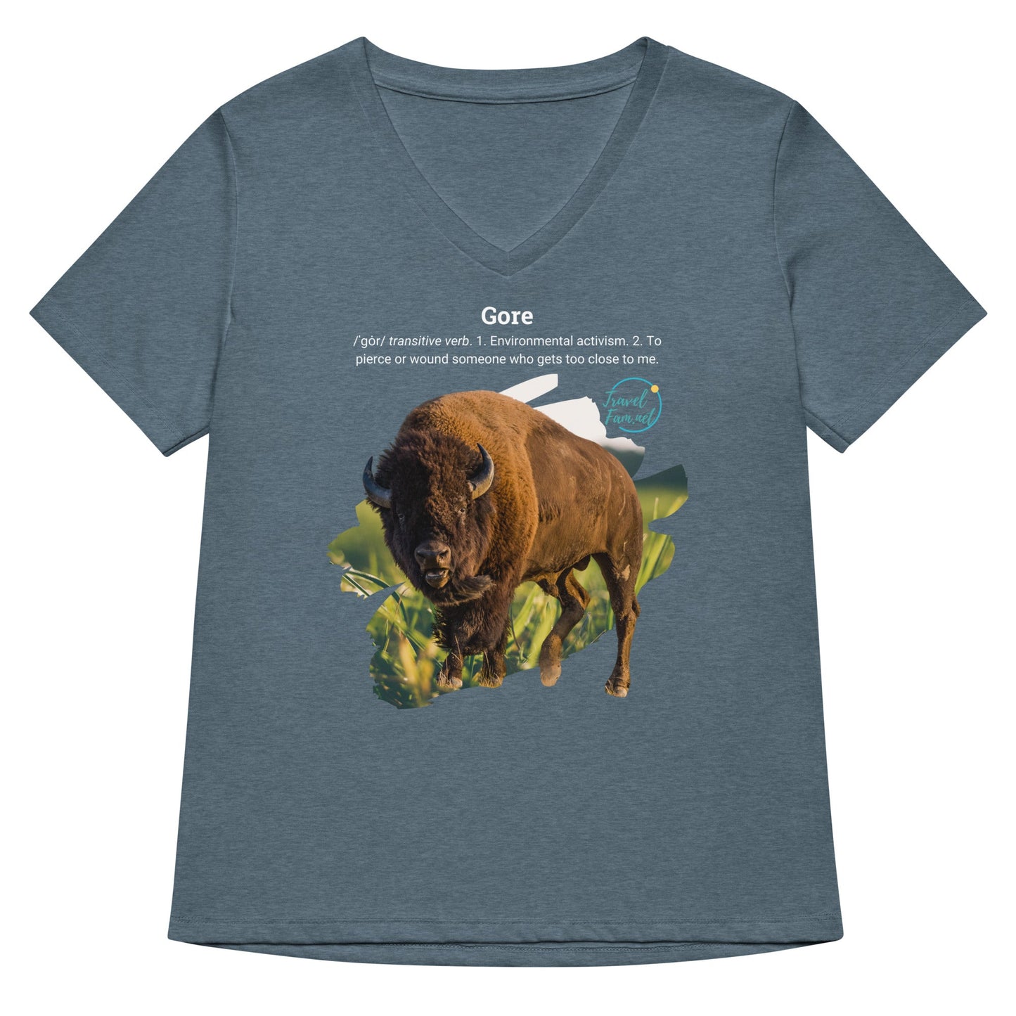 Park Snark Bison Warning on a Women’s Relaxed V - neck T-shirt - Travel Fam Park Guides