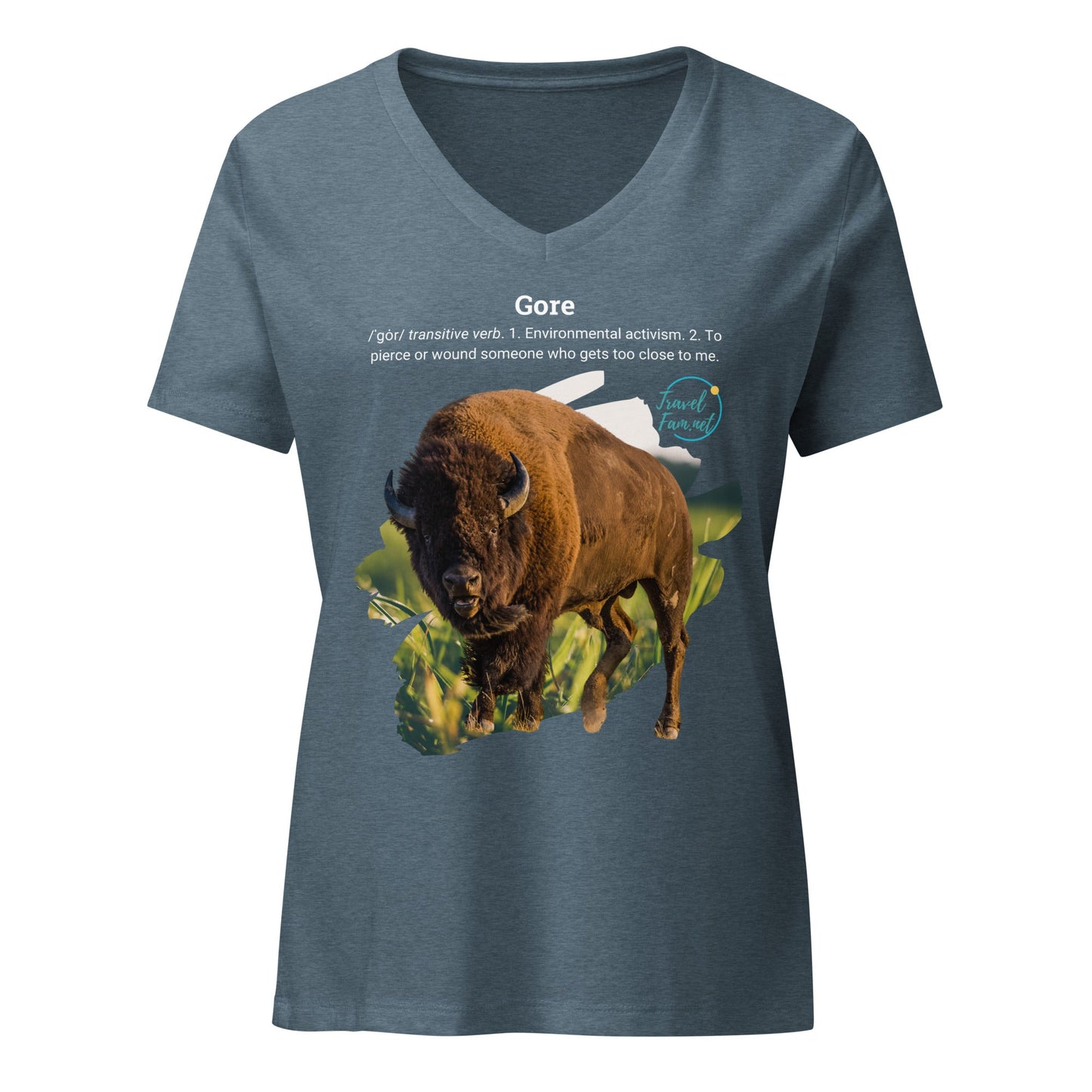 Park Snark Bison Warning on a Women’s Relaxed V - neck T-shirt - Travel Fam Park Guides