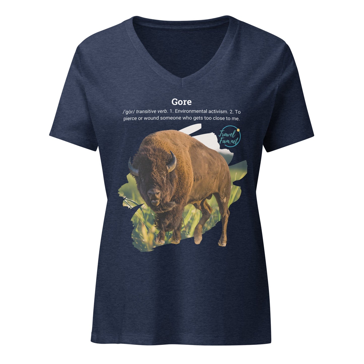 Park Snark Bison Warning on a Women’s Relaxed V - neck T-shirt - Travel Fam Park Guides