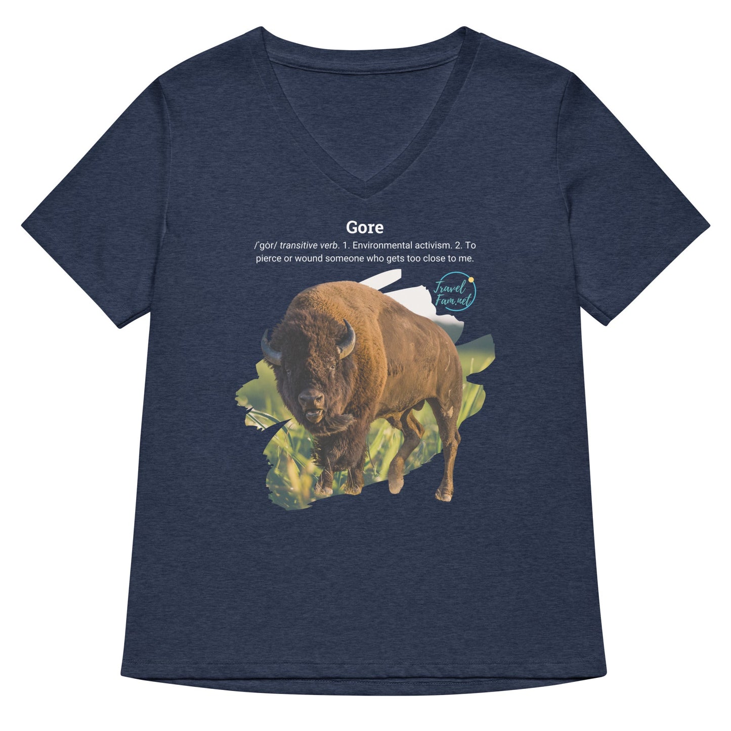 Park Snark Bison Warning on a Women’s Relaxed V - neck T-shirt - Travel Fam Park Guides