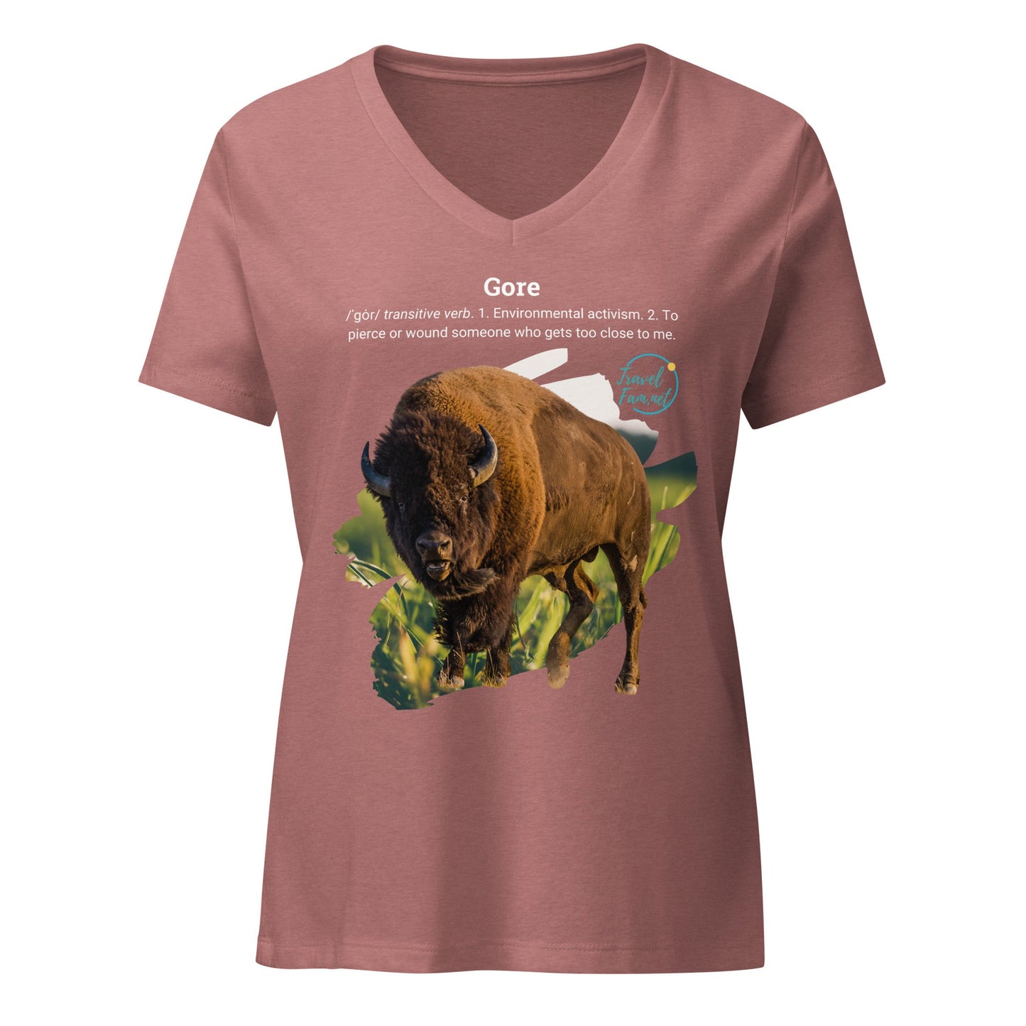 Park Snark Bison Warning on a Women’s Relaxed V - neck T-shirt - Travel Fam Park Guides