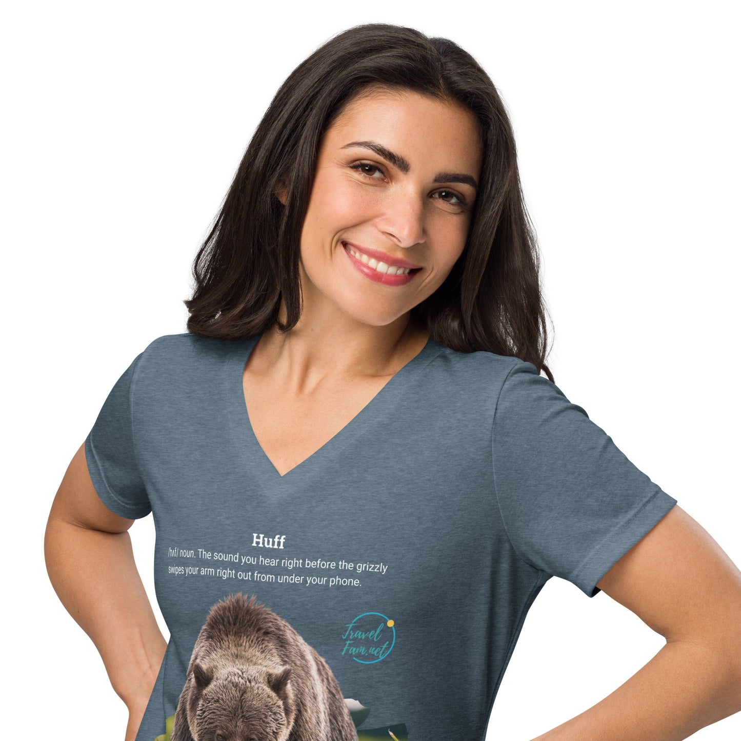 Park Snark™ "Huff" on a Women’s Relaxed V - neck T-shirt - Travel Fam Park Guides