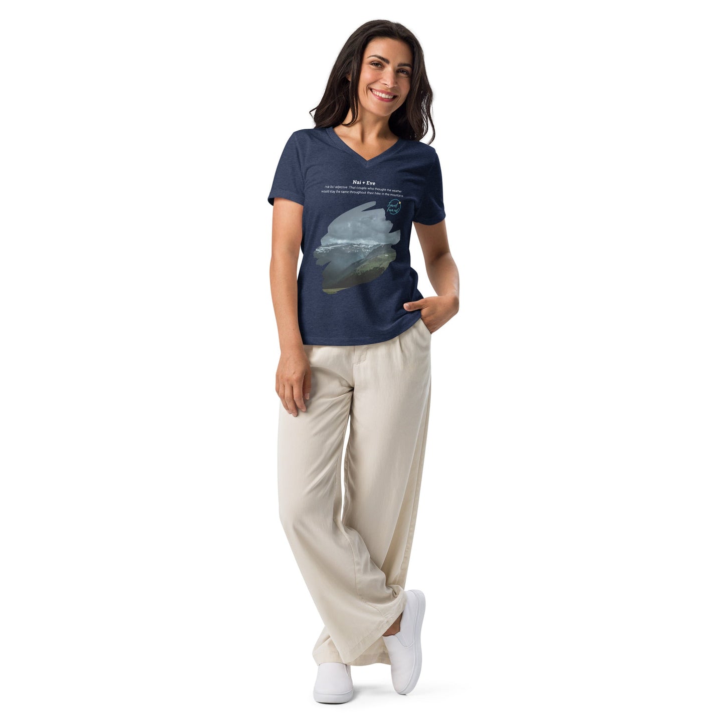 Park Snark™ "Nai + Eve" on a Women’s Relaxed V - neck T-shirt - Travel Fam Park Guides