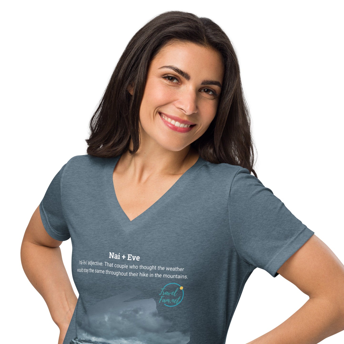 Park Snark™ "Nai + Eve" on a Women’s Relaxed V - neck T-shirt - Travel Fam Park Guides