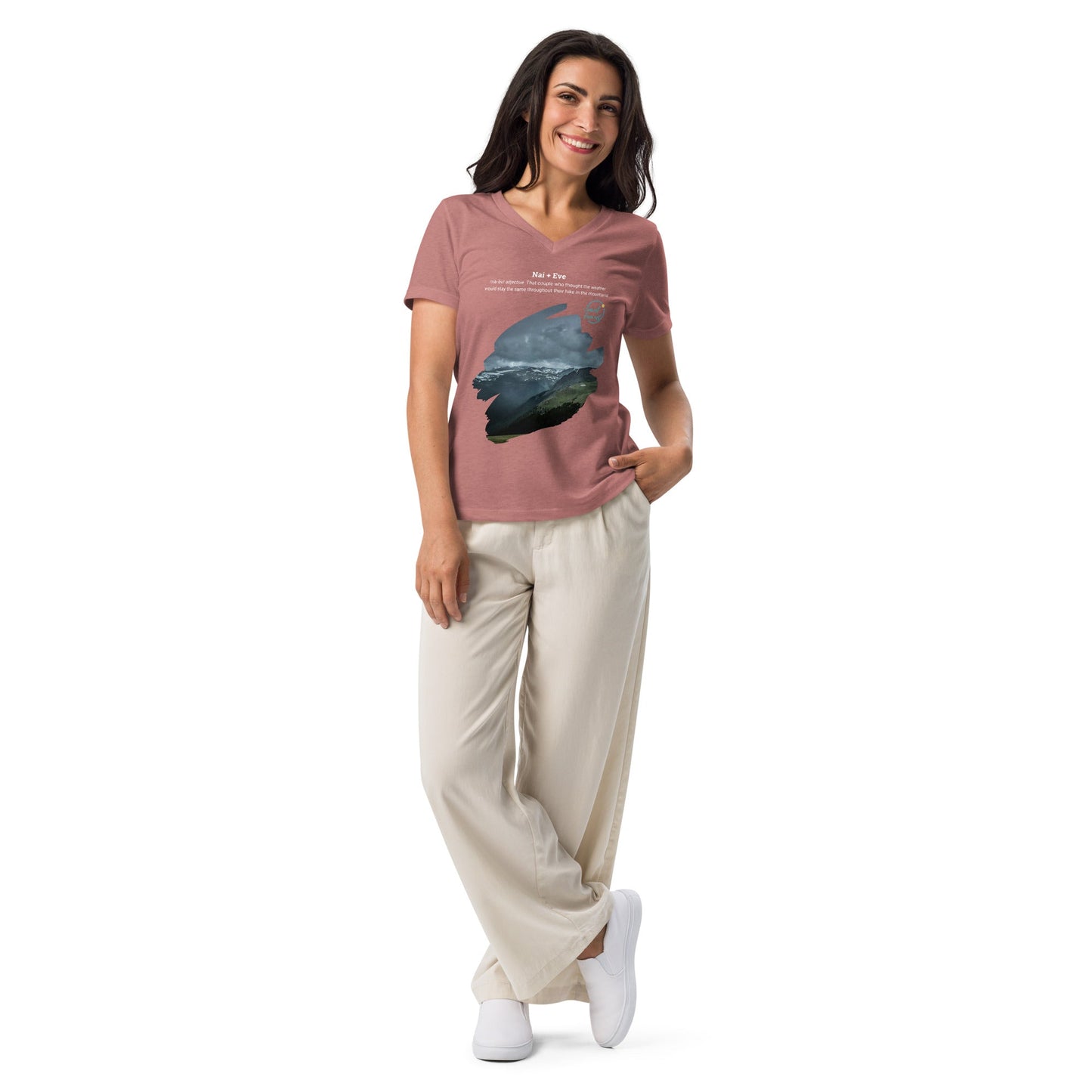 Park Snark™ "Nai + Eve" on a Women’s Relaxed V - neck T-shirt - Travel Fam Park Guides