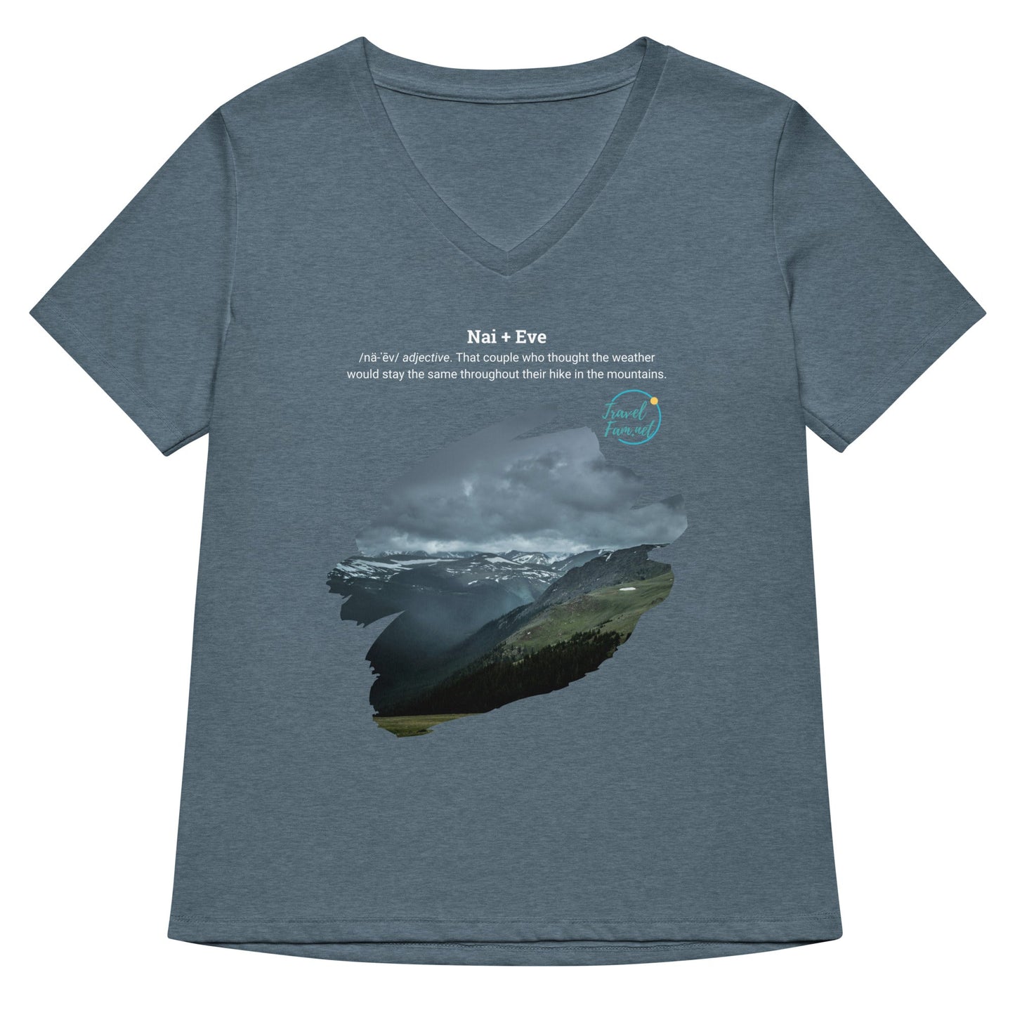 Park Snark™ "Nai + Eve" on a Women’s Relaxed V - neck T-shirt - Travel Fam Park Guides