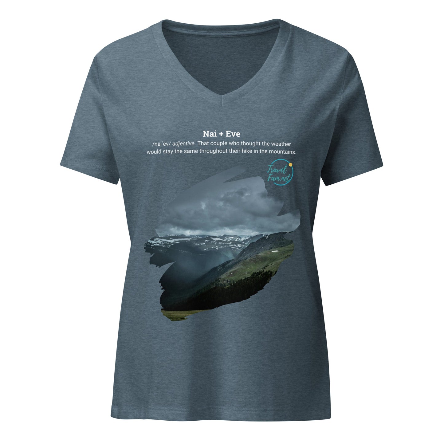 Park Snark™ "Nai + Eve" on a Women’s Relaxed V - neck T-shirt - Travel Fam Park Guides