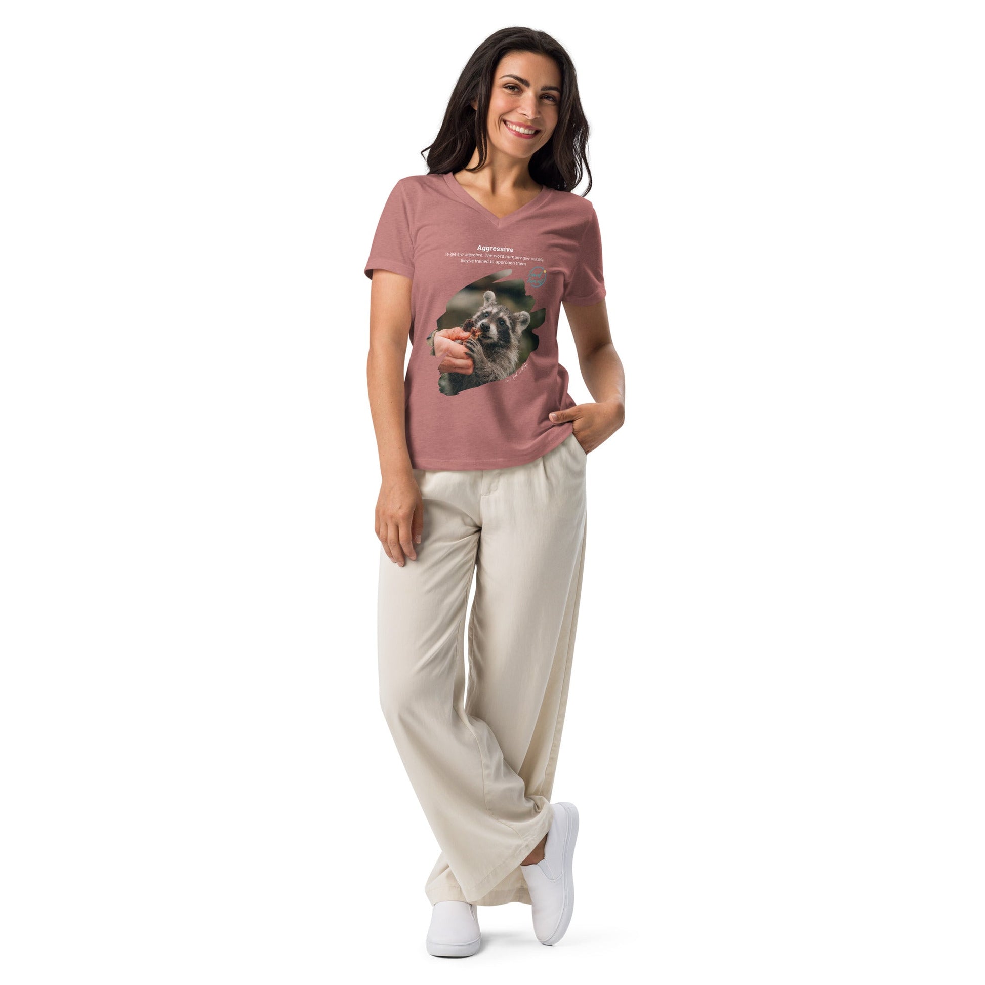 Park Snark™ "Aggressive" on a Women’s Relaxed V - neck T-shirt - Travel Fam Park Guides