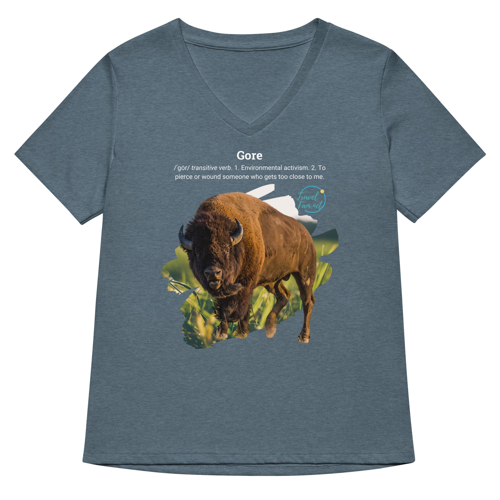 Park Snark Bison Warning on a Women’s Relaxed V - neck T-shirt - Travel Fam Park Guides