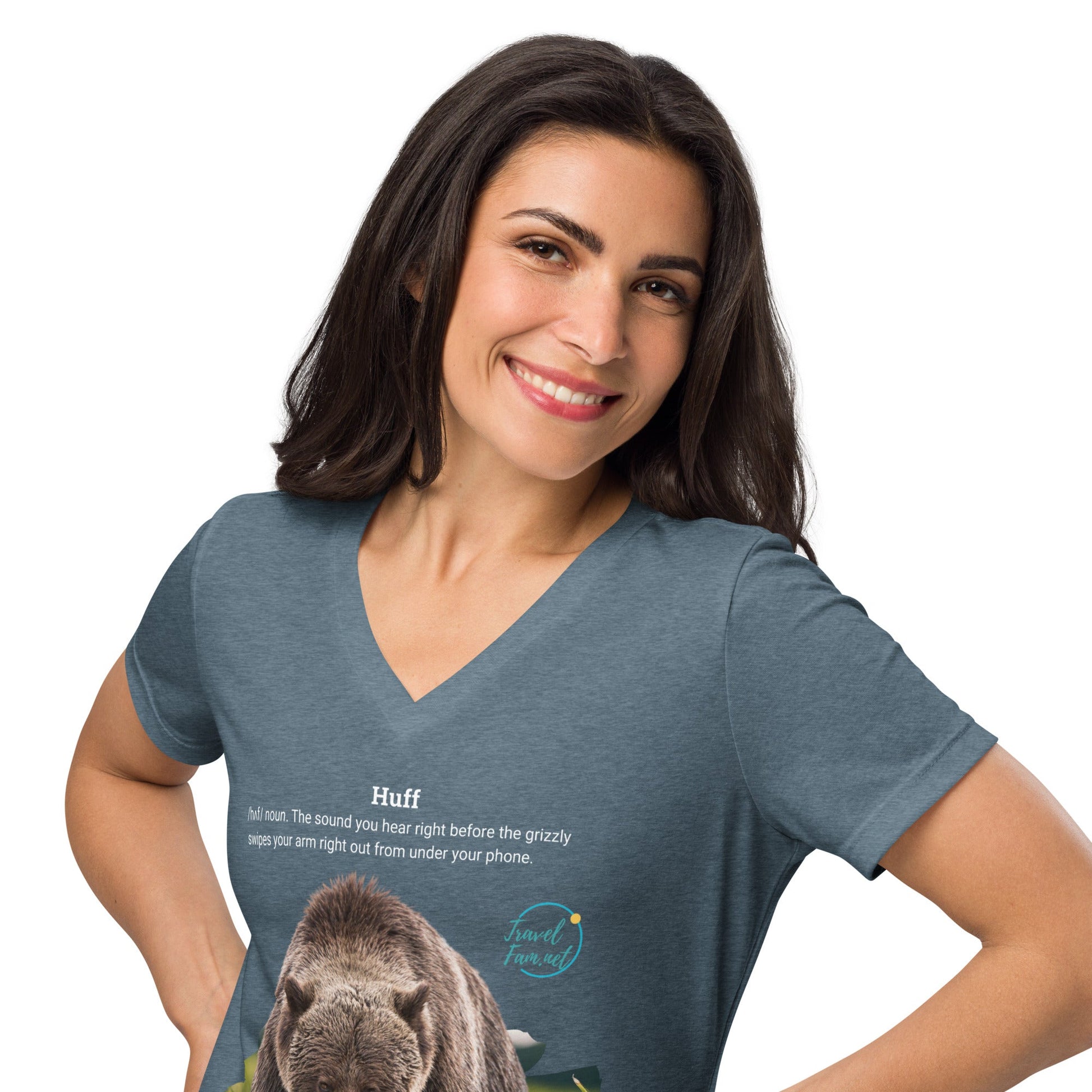 Park Snark™ "Huff" on a Women’s Relaxed V - neck T-shirt - Travel Fam Park Guides