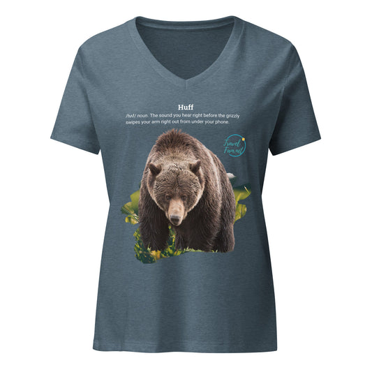 Park Snark™ "Huff" on a Women’s Relaxed V - neck T-shirt - Travel Fam Park Guides