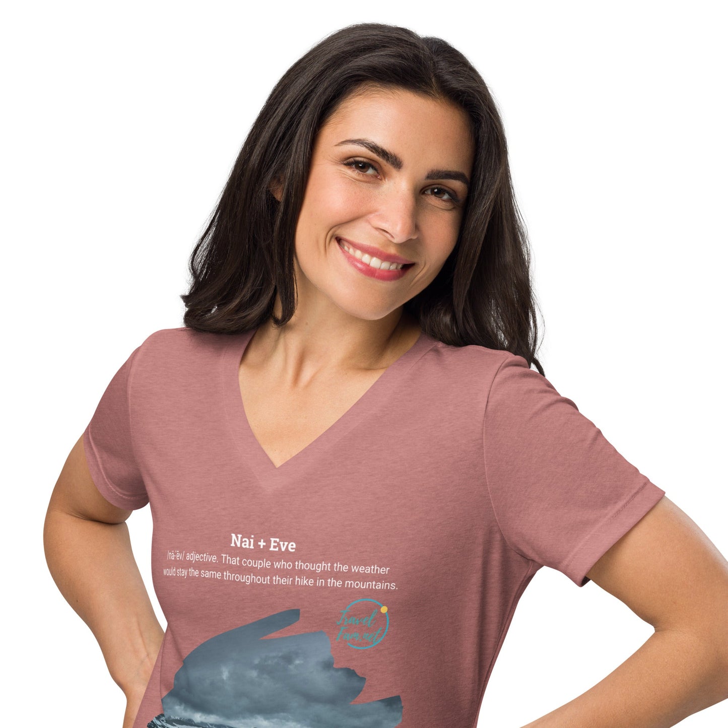 Park Snark™ "Nai + Eve" on a Women’s Relaxed V - neck T-shirt - Travel Fam Park Guides